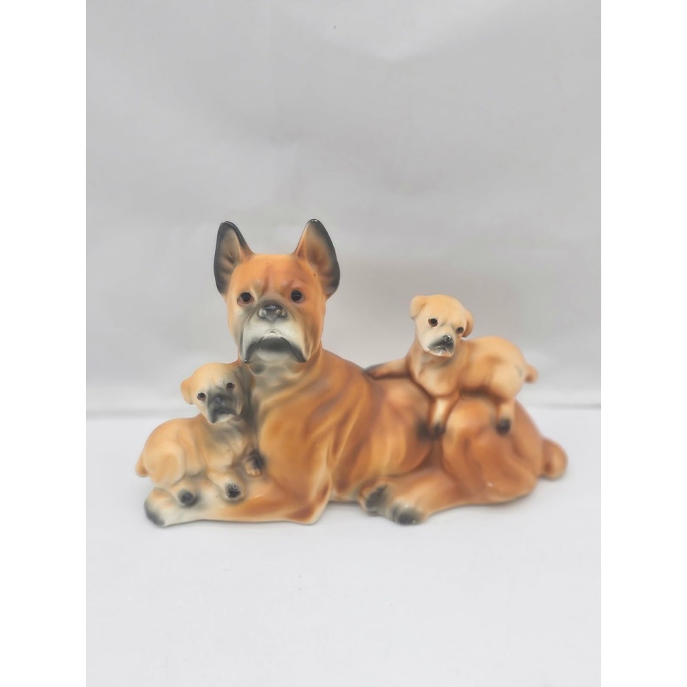 Tilso Boxer Dog and Puppies Figurine Unisex OS Tan Vintage Japan